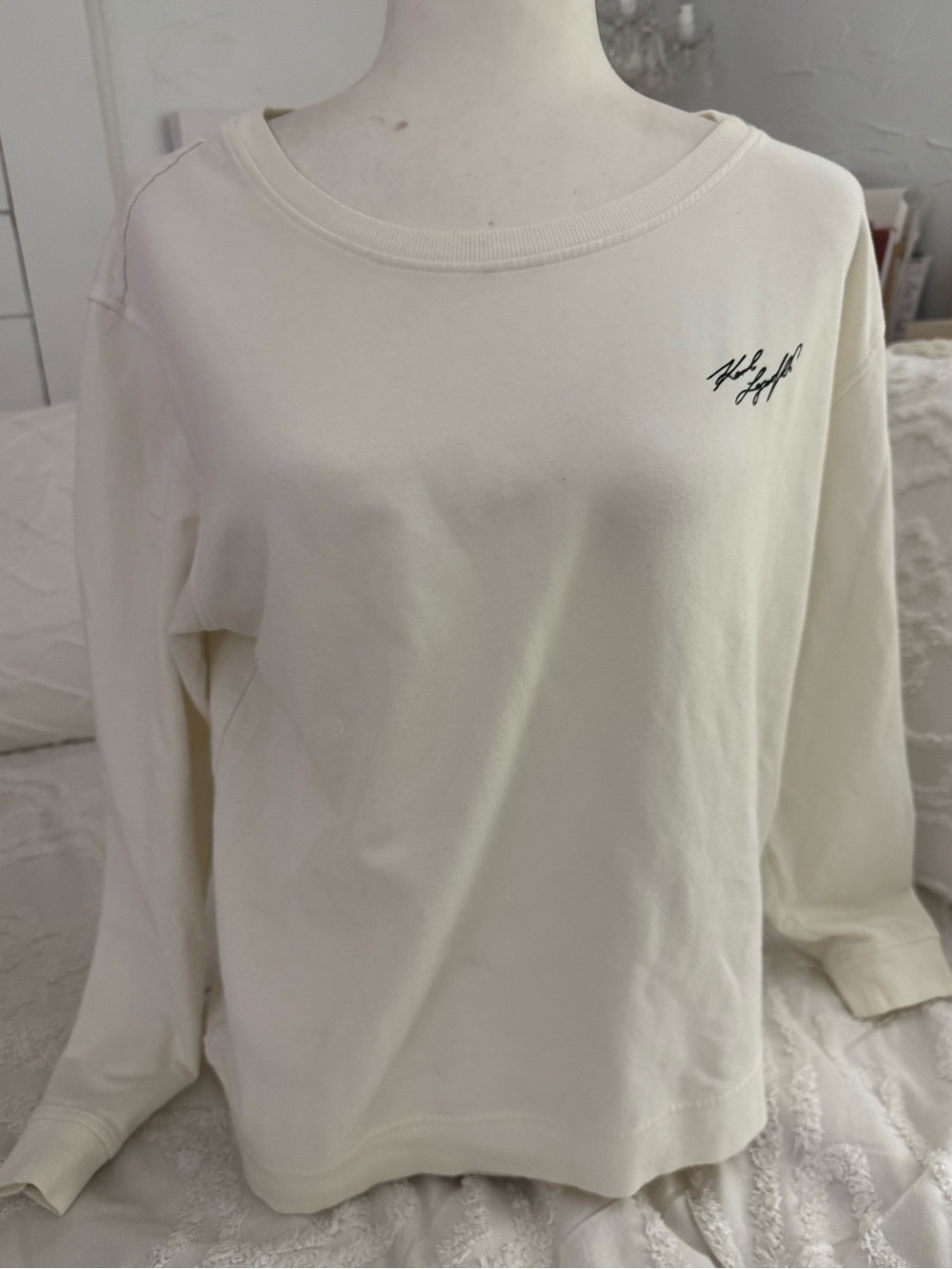 Karl Lagerfeld Cream Sweatshirt with Black Logo Print